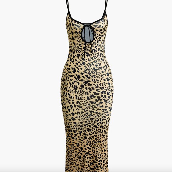 Micas Dresses & Skirts - ‼️⛔️SOLD‼️⛔️ Leopard Print Tie Cut Out Slip Mermaid Maxi Dress